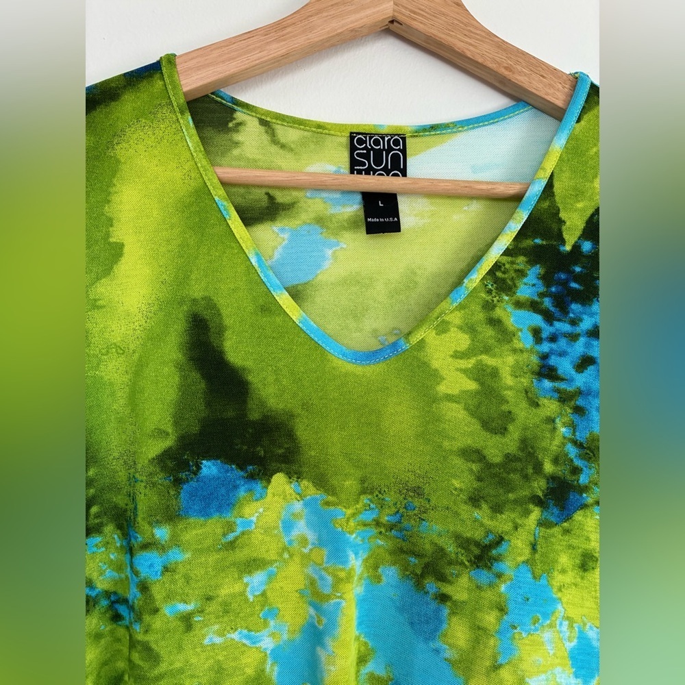 Clara Sun Woo Watercolor Tunic Top V Neck Large Boho Art to Wear - Picture 7 of 9